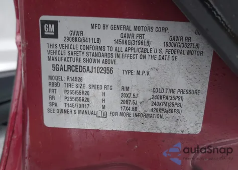 2010 Buick Enclave 2Xl from USA, damaged, VIN 5GALRCED5AJ102956